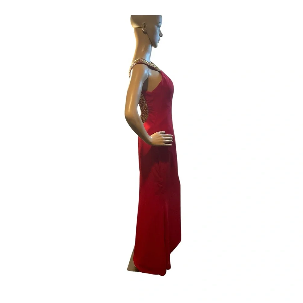 Women’s  Red Maxi Beaded  Open Low  Back Long Dress Size Small - Picture 4 of 10